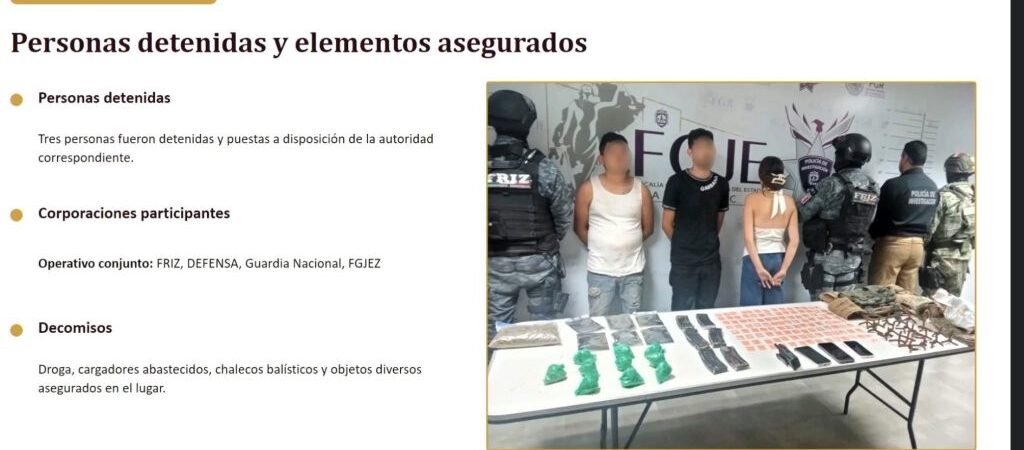 Capturan a tres presuntos implicados en la masacre de 10 hombres en Zacatecas; una de las detenidas es menor de edad Capturan a tres presuntos implicados en la masacre de 10 hombres en Zacatecas; una de las detenidas es menor de edad