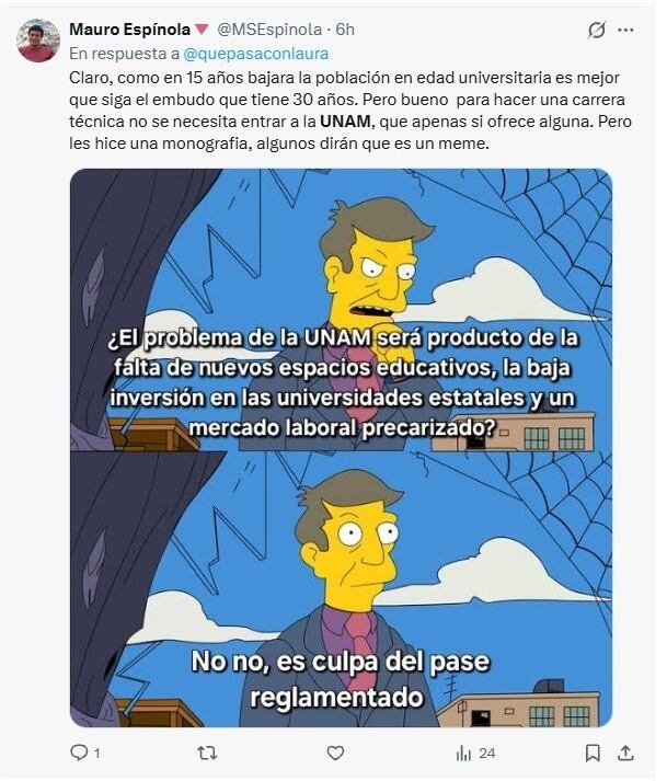 Burlas hacia el Pase Reglamentado de la UNAM. [Fotografía. Captura redes sociales]