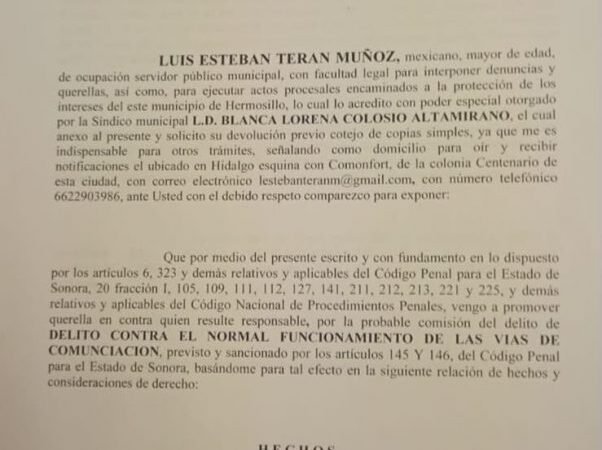 Denuncia Ayuntamiento de Hermosillo a integrantes de Covafam por bloqueos viales Denuncia Ayuntamiento de Hermosillo a integrantes de Covafam por bloqueos viales