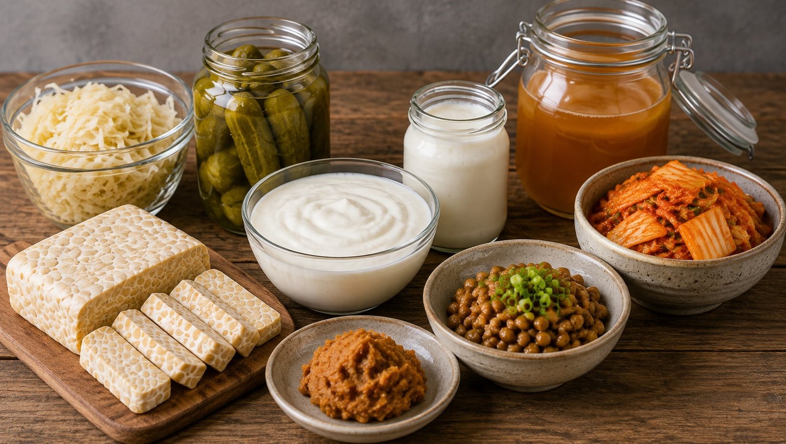 Algunos de los alimentos con probióticos se pueden encontrar en productos asiáticos como el miso y kimchi. [Fotografía. ChatGPT]