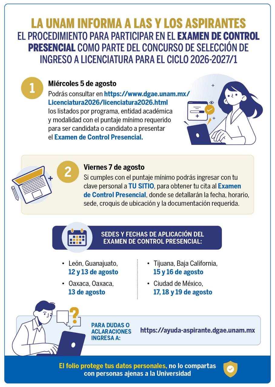 Los pasos a seguir para el Examen de Control Presencial de la UNAM.