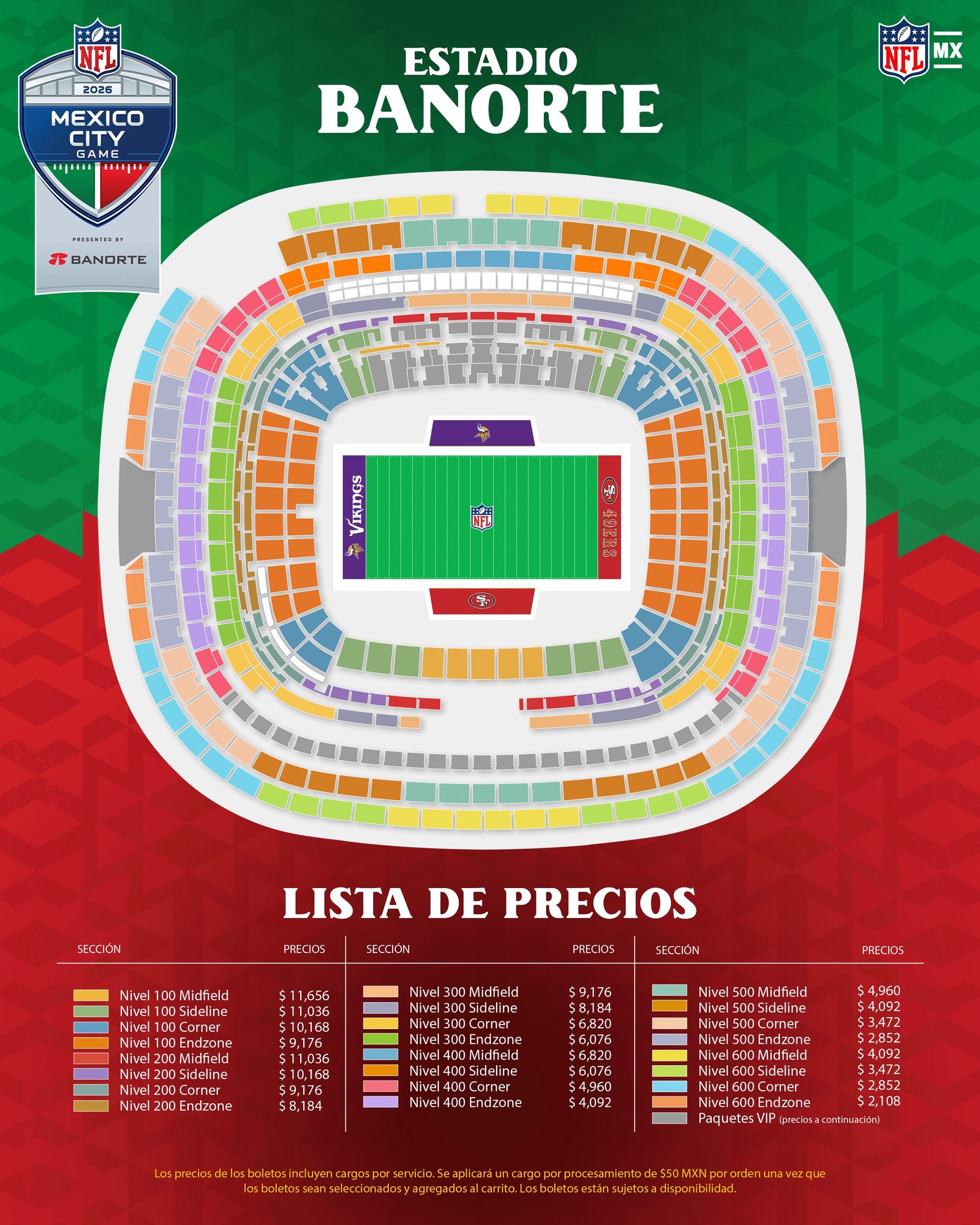 Boletos de la NFL en el Estadio Banorte: Lista OFICIAL de precios para 49ers vs. Vikings en México Boletos de la NFL en el Estadio Banorte: Lista OFICIAL de precios para 49ers vs. Vikings en México