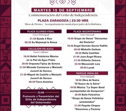La Brissa y Banda 3 Ríos amenizarán Grito de Independencia en Hermosillo: horarios, lugar y programa completo La Brissa y Banda 3 Ríos amenizarán Grito de Independencia en Hermosillo: horarios, lugar y programa completo