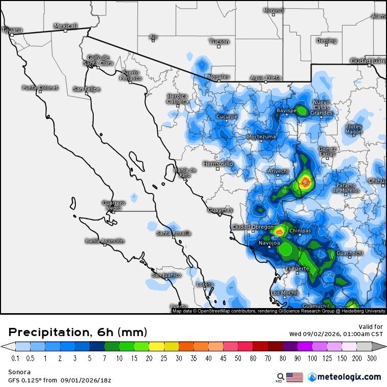 Tormentas ganan fuerza en Sonora: prevén lluvias fuertes, rayos y vientos en varias regiones