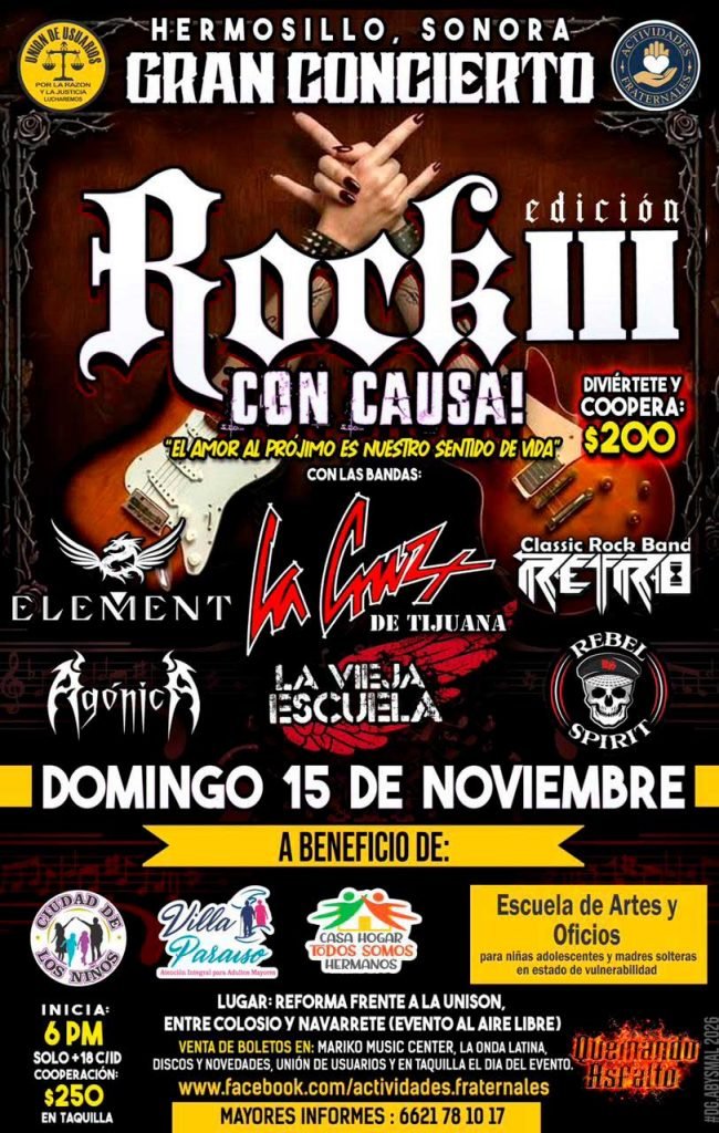 Invitan a ‘rockear’ con causa para apoyar a casas hogar y una escuela en Hermosillo: ¿dónde comprar boletos? Invitan a ‘rockear’ con causa para apoyar a casas hogar y una escuela en Hermosillo: ¿dónde comprar boletos?