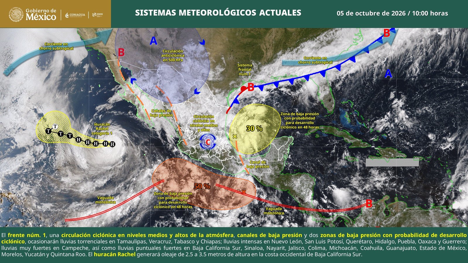 Península de Yucatán espera lluvias fuertes este miércoles 7 de octubre Península de Yucatán espera lluvias fuertes este miércoles 7 de octubre